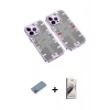 MARSİLYAN™- iPhone 13 Pro Max Kılıf Ufuk Doku Prime - Siyah Bilvis 3D Mat Cam Ekran Koruyucu + Pembe Shine Kamera Lens Koruma Cam