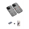 MARSİLYAN™- iPhone 13 Pro Max Kılıf Ufuk Doku Prime - Siyah Bilvis 3D Mat Cam Ekran Koruyucu + Renkli Kamera Lens Koruma Cam - SI
