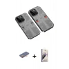 MARSİLYAN™- iPhone 13 Pro Max Kılıf Ufuk Doku Prime - Siyah Bilvis 3D Mat Cam Ekran Koruyucu + Renkli Kamera Lens Koruma Cam - TU