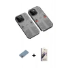 MARSİLYAN™- iPhone 13 Pro Max Kılıf Ufuk Doku Prime - Siyah Bilvis 3D Mat Cam Ekran Koruyucu + Shine Kamera Lens Koruma Cam - GI
