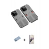 MARSİLYAN™- iPhone 13 Pro Max Kılıf Ufuk Doku Prime - Siyah Bilvis 3D Mat Cam Ekran Koruyucu + Shine Kamera Lens Koruma Cam - MI