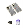 MARSİLYAN™- iPhone 13 Pro Max Kılıf Ufuk Doku Prime - Siyah Bilvis 5in1 3D Magic Cam Ekran Koruyucu + Raze Metal Kamera Lens - GD