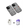 MARSİLYAN™- iPhone 13 Pro Max Kılıf Ufuk Doku Prime - Siyah Bilvis 5in1 3D Magic Cam Ekran Koruyucu + Gold Shine Kamera Lens