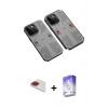 MARSİLYAN™- iPhone 13 Pro Max Kılıf Ufuk Doku Prime - Siyah Bilvis 5in1 3D Magic Cam Ekran Koruyucu + Pers Alüminyum Kamera Lens - KI