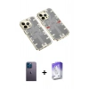 MARSİLYAN™- iPhone 13 Pro Max Kılıf Ufuk Doku Prime - Siyah Bilvis 5in1 3D Magic Cam Ekran Koruyucu + Neon Fosforlu Kamera Lens - MI