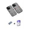 MARSİLYAN™- iPhone 13 Pro Max Kılıf Ufuk Doku Prime - Siyah Bilvis 5in1 3D Magic Cam Ekran Koruyucu + Pembe Shine Kamera Lens Koruma Cam