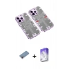 MARSİLYAN™- iPhone 13 Pro Max Kılıf Ufuk Doku Prime - Siyah Bilvis 5in1 3D Magic Cam Ekran Koruyucu + Pembe Shine Kamera Lens Koruma Cam