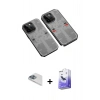 MARSİLYAN™- iPhone 13 Pro Max Kılıf Ufuk Doku Prime - Siyah Bilvis 5in1 5D Magic Hayalet Cam Ekran Koruyucu + Sierra Blue Pers Alüminyum Kamera Lens