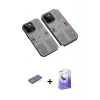 MARSİLYAN™- iPhone 13 Pro Max Kılıf Ufuk Doku Prime - Siyah Bilvis 5in1 5D Magic Hayalet Cam Ekran Koruyucu + Renkli Kamera Lens Koruma Cam - YL