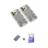 MARSİLYAN™- iPhone 13 Pro Max Kılıf Ufuk Doku Prime - Siyah Bilvis 5in1 5D Magic Hayalet Cam Ekran Koruyucu + Açık Yeşil Metal Kamera Lens Koruma Cam