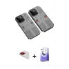 MARSİLYAN™- iPhone 13 Pro Max Kılıf Ufuk Doku Prime - Siyah Bilvis 5in1 5D Magic Hayalet Cam Ekran Koruyucu + Pers Alüminyum Kamera Lens - KI