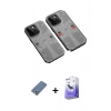 MARSİLYAN™- iPhone 13 Pro Max Kılıf Ufuk Doku Prime - Siyah Bilvis 5in1 5D Magic Hayalet Cam Ekran Koruyucu + Açık Yeşil Metal Kamera Lens Koruma Cam