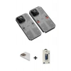 MARSİLYAN™- iPhone 13 Pro Max Kılıf Ufuk Doku Prime - Siyah Bilvis Hayalet Cam Ekran Koruyucu + Pers Alüminyum Kamera Lens - GD