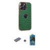 MARSİLYAN™- iPhone 13 Pro Max Kılıf Ufuk Form Prime - Siyah 18D Cam Ekran Koruyucu + Turuncu Renkli Kamera Lens Koruma Cam