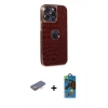 MARSİLYAN™- iPhone 13 Pro Max Kılıf Ufuk Form Prime - Siyah 18D Cam Ekran Koruyucu + Turuncu Renkli Kamera Lens Koruma Cam