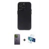 MARSİLYAN™- iPhone 13 Pro Max Kılıf Ufuk Minimal Özel Seri - Siyah 3D Antistatik Cam Ekran Koruyucu + Neon Fosforlu Kamera Lens - YL