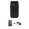 MARSİLYAN™- iPhone 13 Pro Max Kılıf Ufuk Minimal Özel Seri - Siyah 3D Antistatik Cam Ekran Koruyucu + Neon Fosforlu Kamera Lens - MI