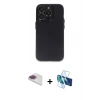 MARSİLYAN™- iPhone 13 Pro Max Kılıf Ufuk Minimal Özel Seri - Siyah 3D Antistatik Cam Ekran Koruyucu + Pers Alüminyum Kamera Lens - GI