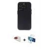 MARSİLYAN™- iPhone 13 Pro Max Kılıf Ufuk Minimal Özel Seri - Siyah 3D Antistatik Cam Ekran Koruyucu + Pers Alüminyum Kamera Lens - KI