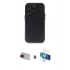 MARSİLYAN™- iPhone 13 Pro Max Kılıf Ufuk Minimal Özel Seri - Siyah 3D Antistatik Cam Ekran Koruyucu + Rainbow Kamera Lens Koruma Cam - KI
