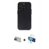 MARSİLYAN™- iPhone 13 Pro Max Kılıf Ufuk Minimal Özel Seri - Siyah 3D Antistatik Cam Ekran Koruyucu + Rainbow Kamera Lens Koruma Cam - MI