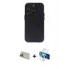 MARSİLYAN™- iPhone 13 Pro Max Kılıf Ufuk Minimal Özel Seri - Siyah 3D Antistatik Cam Ekran Koruyucu + Rainbow Kamera Lens Koruma Cam - REGD