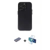MARSİLYAN™- iPhone 13 Pro Max Kılıf Ufuk Minimal Özel Seri - Siyah 3D Antistatik Cam Ekran Koruyucu + Renkli Kamera Lens Koruma Cam - PE