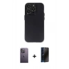 MARSİLYAN™- iPhone 13 Pro Max Kılıf Ufuk Minimal Özel Seri - Siyah 3D Antistatik Hayalet Cam Ekran Koruyucu + Neon Fosforlu Kamera Lens - BZ