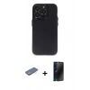 MARSİLYAN™- iPhone 13 Pro Max Kılıf Ufuk Minimal Özel Seri - Siyah 3D Antistatik Hayalet Cam Ekran Koruyucu + Renkli Kamera Lens Koruma Cam - YL