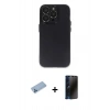 MARSİLYAN™- iPhone 13 Pro Max Kılıf Ufuk Minimal Özel Seri - Siyah 3D Antistatik Hayalet Cam Ekran Koruyucu + Shine Kamera Lens Koruma Cam - MI