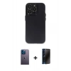 MARSİLYAN™- iPhone 13 Pro Max Kılıf Ufuk Minimal Özel Seri - Siyah 3D Antistatik Hayalet Cam Ekran Koruyucu + Neon Fosforlu Kamera Lens - MI