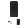 MARSİLYAN™- iPhone 13 Pro Max Kılıf Ufuk Minimal Özel Seri - Siyah 3D Antistatik Hayalet Cam Ekran Koruyucu + Pers Alüminyum Kamera Lens - SABE