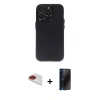 MARSİLYAN™- iPhone 13 Pro Max Kılıf Ufuk Minimal Özel Seri - Siyah 3D Antistatik Hayalet Cam Ekran Koruyucu + Pers Alüminyum Kamera Lens - KI