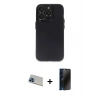 MARSİLYAN™- iPhone 13 Pro Max Kılıf Ufuk Minimal Özel Seri - Siyah 3D Antistatik Hayalet Cam Ekran Koruyucu + Mavi Rainbow Kamera Lens Koruma Cam