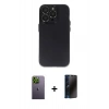 MARSİLYAN™- iPhone 13 Pro Max Kılıf Ufuk Minimal Özel Seri - Siyah 3D Antistatik Hayalet Cam Ekran Koruyucu + Neon Fosforlu Kamera Lens - YL