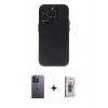 MARSİLYAN™- iPhone 13 Pro Max Kılıf Ufuk Minimal Özel Seri - Siyah Bilvis 3D Cam Ekran Koruyucu + Mavi Neon Fosforlu Kamera Lens