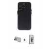 MARSİLYAN™- iPhone 13 Pro Max Kılıf Ufuk Minimal Özel Seri - Siyah Bilvis 3D Cam Ekran Koruyucu + Rainbow Kamera Lens Koruma Cam - MR