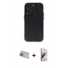 MARSİLYAN™- iPhone 13 Pro Max Kılıf Ufuk Minimal Özel Seri - Siyah Bilvis 3D Mat Cam Ekran Koruyucu + Rose Gold Rainbow Kamera Lens Koruma Cam