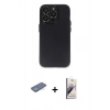 MARSİLYAN™- iPhone 13 Pro Max Kılıf Ufuk Minimal Özel Seri - Siyah Bilvis 3D Mat Cam Ekran Koruyucu + Yeşil Renkli Kamera Lens Koruma Cam