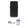 MARSİLYAN™- iPhone 13 Pro Max Kılıf Ufuk Minimal Özel Seri - Siyah Bilvis 5in1 3D Magic Cam Ekran Koruyucu + Rainbow Kamera Lens Koruma Cam - BZ