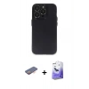 MARSİLYAN™- iPhone 13 Pro Max Kılıf Ufuk Minimal Özel Seri - Siyah Bilvis 5in1 5D Magic Hayalet Cam Ekran Koruyucu + Renkli Kamera Lens Koruma Cam - TU