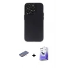 MARSİLYAN™- iPhone 13 Pro Max Kılıf Ufuk Minimal Özel Seri - Siyah Bilvis 5in1 5D Magic Hayalet Cam Ekran Koruyucu + Renkli Kamera Lens Koruma Cam - PE
