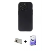 MARSİLYAN™- iPhone 13 Pro Max Kılıf Ufuk Minimal Özel Seri - Siyah Bilvis 5in1 5D Magic Hayalet Cam Ekran Koruyucu + Rainbow Kamera Lens Koruma Cam - REGD