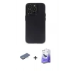 MARSİLYAN™- iPhone 13 Pro Max Kılıf Ufuk Minimal Özel Seri - Siyah Bilvis 5in1 5D Magic Hayalet Cam Ekran Koruyucu + Renkli Kamera Lens Koruma Cam - YL