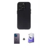 MARSİLYAN™- iPhone 13 Pro Max Kılıf Ufuk Minimal Özel Seri - Siyah Bilvis 5in1 5D Magic Hayalet Cam Ekran Koruyucu + Neon Fosforlu Kamera Lens - MI