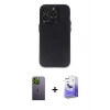MARSİLYAN™- iPhone 13 Pro Max Kılıf Ufuk Minimal Özel Seri - Siyah Bilvis 5in1 5D Magic Hayalet Cam Ekran Koruyucu + Neon Fosforlu Kamera Lens - YL