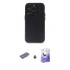 MARSİLYAN™- iPhone 13 Pro Max Kılıf Ufuk Minimal Özel Seri - Siyah Bilvis 5in1 5D Magic Hayalet Cam Ekran Koruyucu + Renkli Kamera Lens Koruma Cam - MI