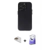 MARSİLYAN™- iPhone 13 Pro Max Kılıf Ufuk Minimal Özel Seri - Siyah Bilvis 5in1 5D Magic Hayalet Cam Ekran Koruyucu + Pers Alüminyum Kamera Lens - GD