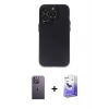 MARSİLYAN™- iPhone 13 Pro Max Kılıf Ufuk Minimal Özel Seri - Siyah Bilvis 5in1 5D Magic Hayalet Cam Ekran Koruyucu + Beyaz Neon Fosforlu Kamera Lens