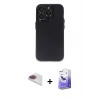 MARSİLYAN™- iPhone 13 Pro Max Kılıf Ufuk Minimal Özel Seri - Siyah Bilvis 5in1 5D Magic Hayalet Cam Ekran Koruyucu + Pers Alüminyum Kamera Lens - GI